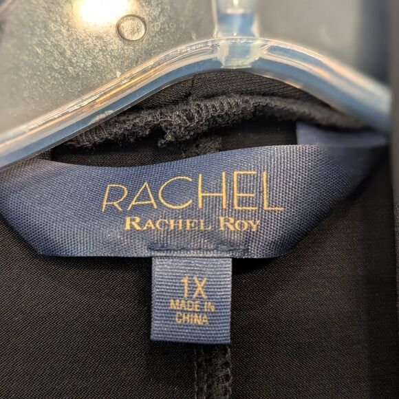 RACHEL Rachel Roy Pleated Black Jumpsuit Faux Wrap Witchy Plus Size 1X Pockets - Picture 6 of 10